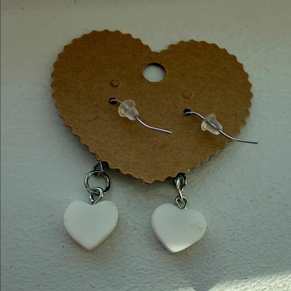 Handmade‎ White Conversational Heart Be Mine Heart Earrings